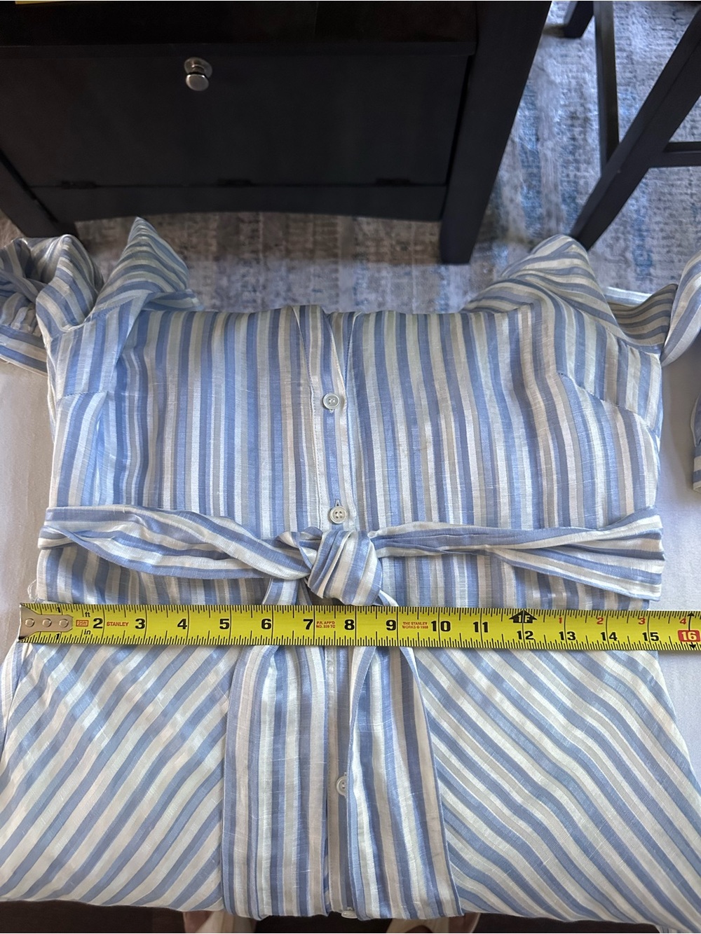 Veronica Beard Jenna Tie Waist Linen Silk Stripe Midi Dress Size 8 Blue White - Picture 15 of 16